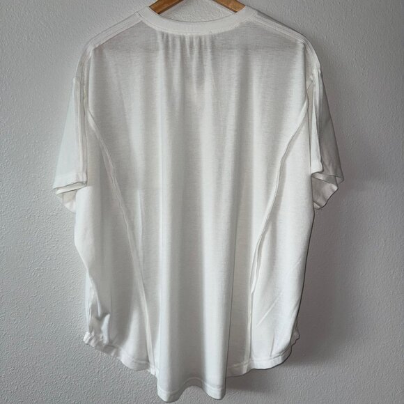 Easel Oversized Ribbed Knit Rounded Hem Exposed Seams Ivory Top Size M - Picture 7 of 9